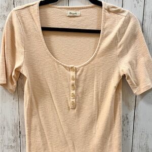 Madewell Cream Buttoned Scoop Neck Tee